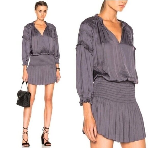 ULLA JOHNSON Kiko Dress In Midnight Gray Size 0 Y2K Lagenlook - Picture 1 of 3